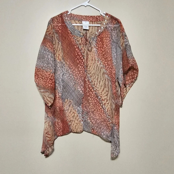 Jaclyn Smith Women's Size Large Top Semi Sheer V-neck Pullover Cover-up Sequins - Picture 1 of 5